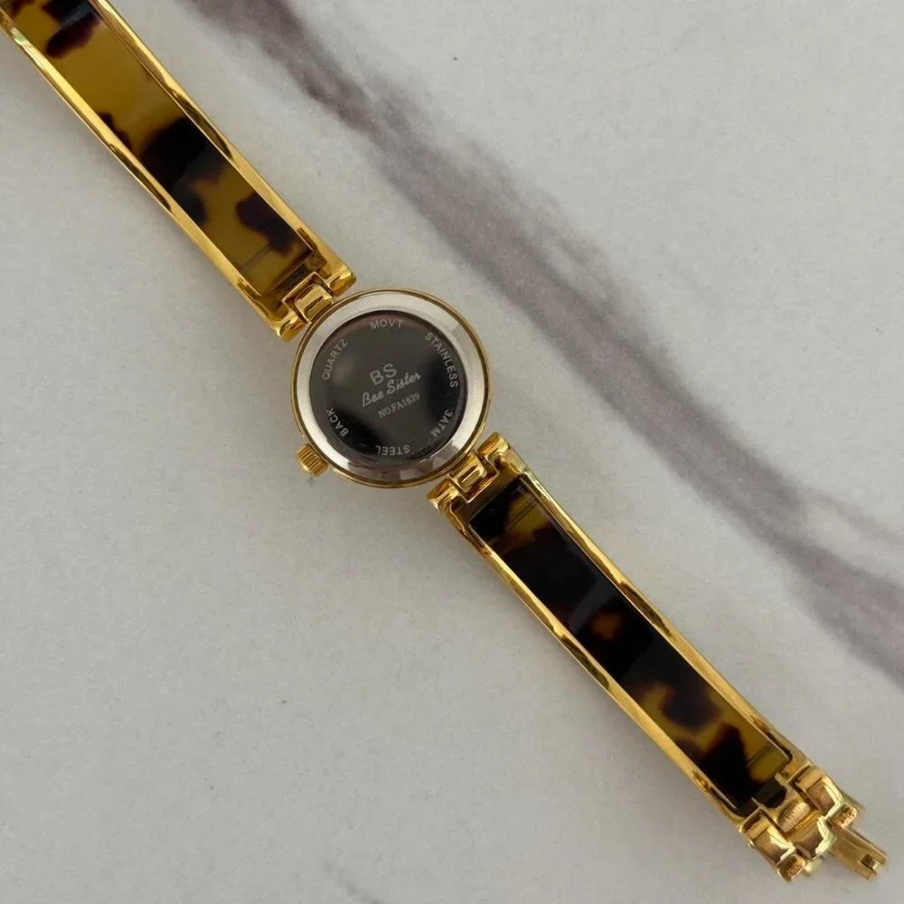 Sku:0188 cute gold mini watch bracelet with brown‎ Inserts with marble pattern
